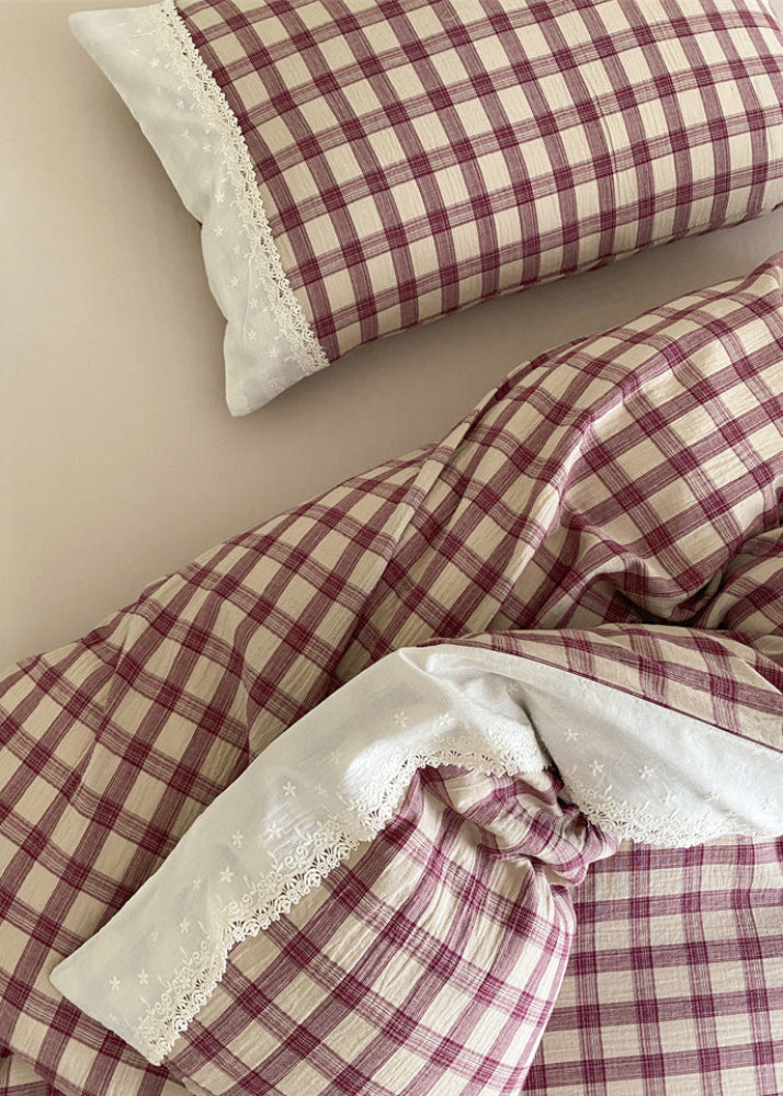 June Lace Double Gauze Gingham Bedding Set - Blue