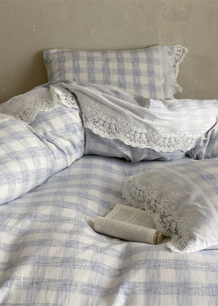 June Lace Double Gauze Gingham Bedding Set - Blue