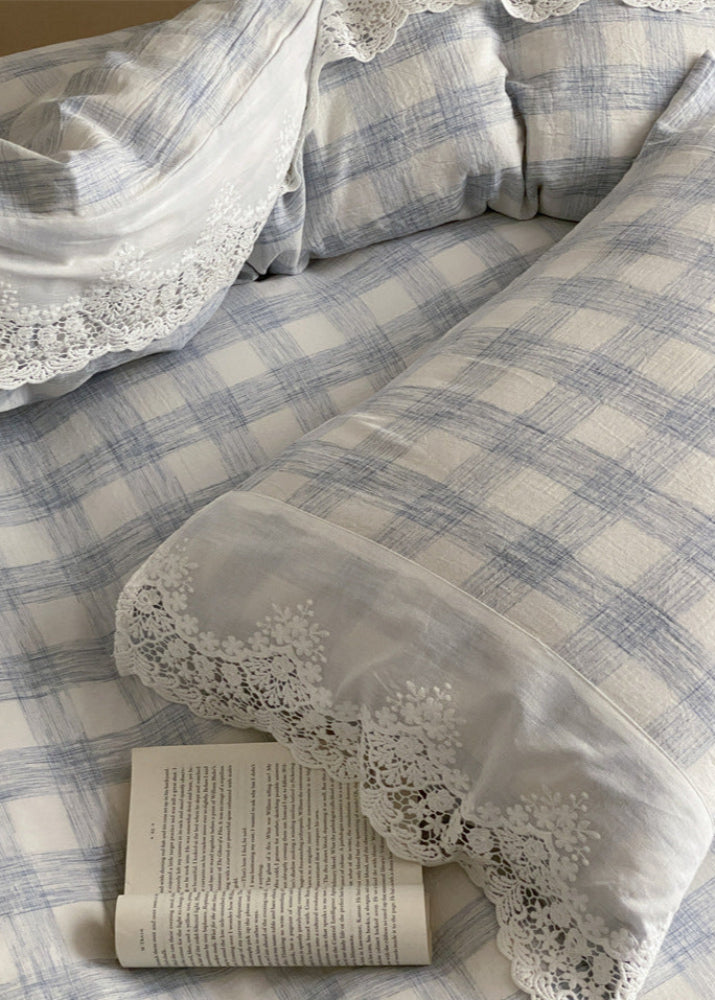 June Lace Double Gauze Gingham Bedding Set - Blue