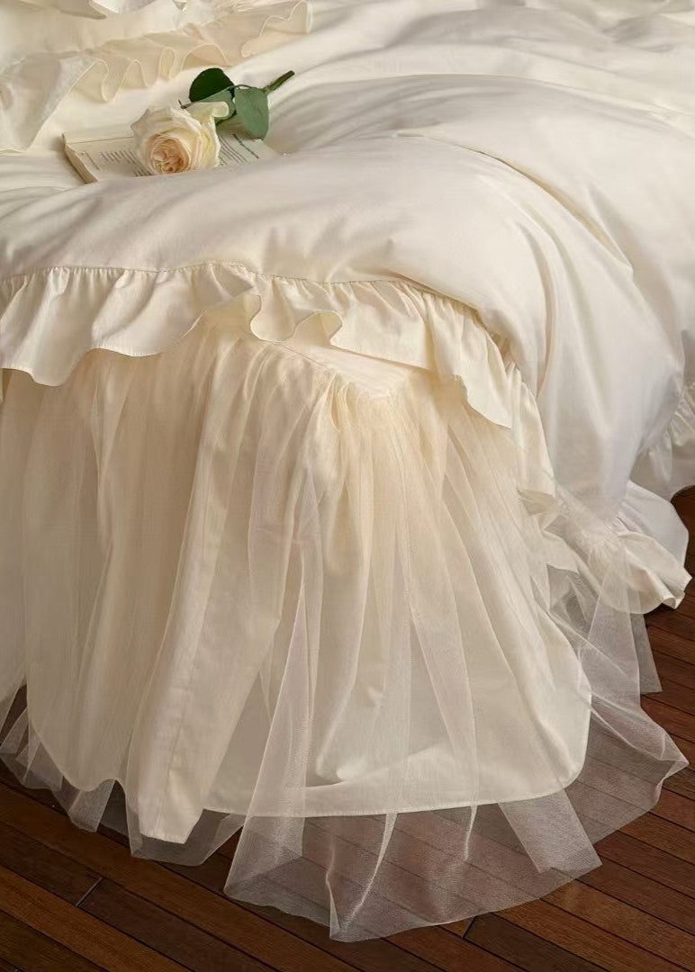 Lacey Lace Ruffle Washed Cotton Bedding Set - Blue