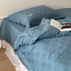Louisa Ruffle Floral Jacquard Bedding Set - Blue