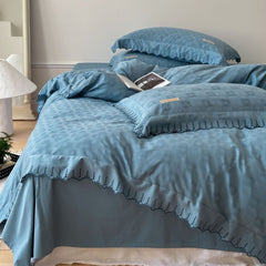 Louisa Ruffle Floral Jacquard Bedding Set - Blue