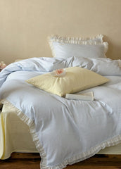 Mabel Lace Double Gauze Striped Bedding Set - Blue