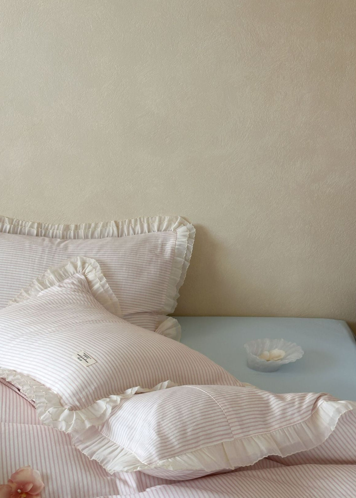 Mabel Lace Double Gauze Striped Bedding Set - Pink