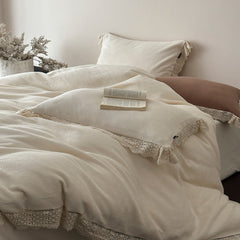 Nora Lace Double Gauze Ruffle Bedding Set - Beige