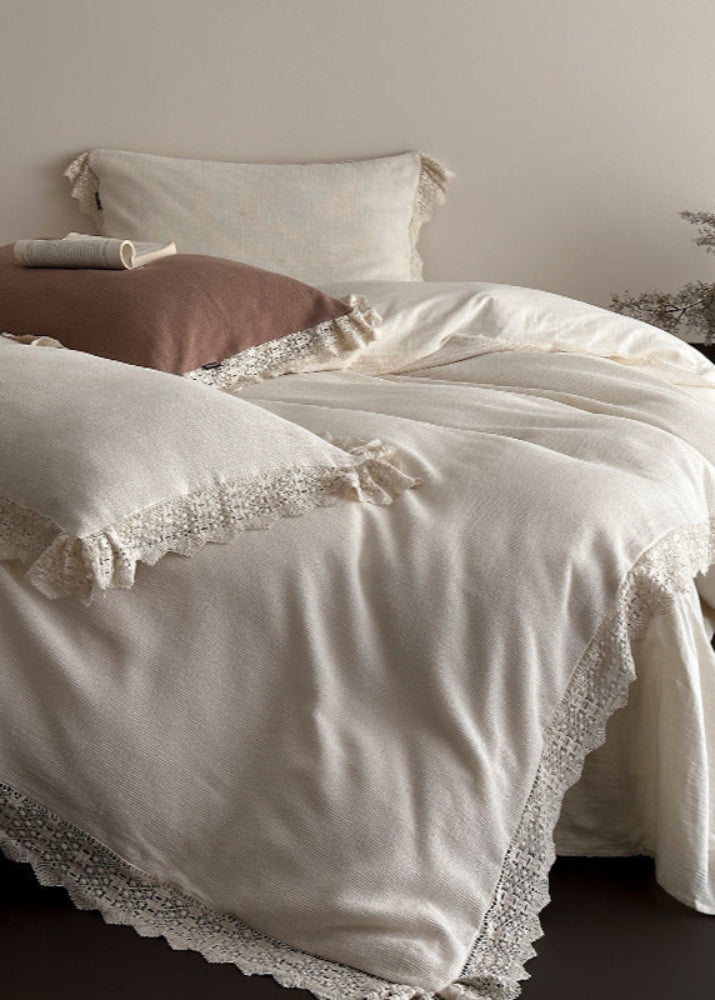 Nora Lace Double Gauze Ruffle Bedding Set - Brown