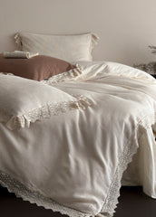 Nora Lace Double Gauze Ruffle Bedding Set - Beige