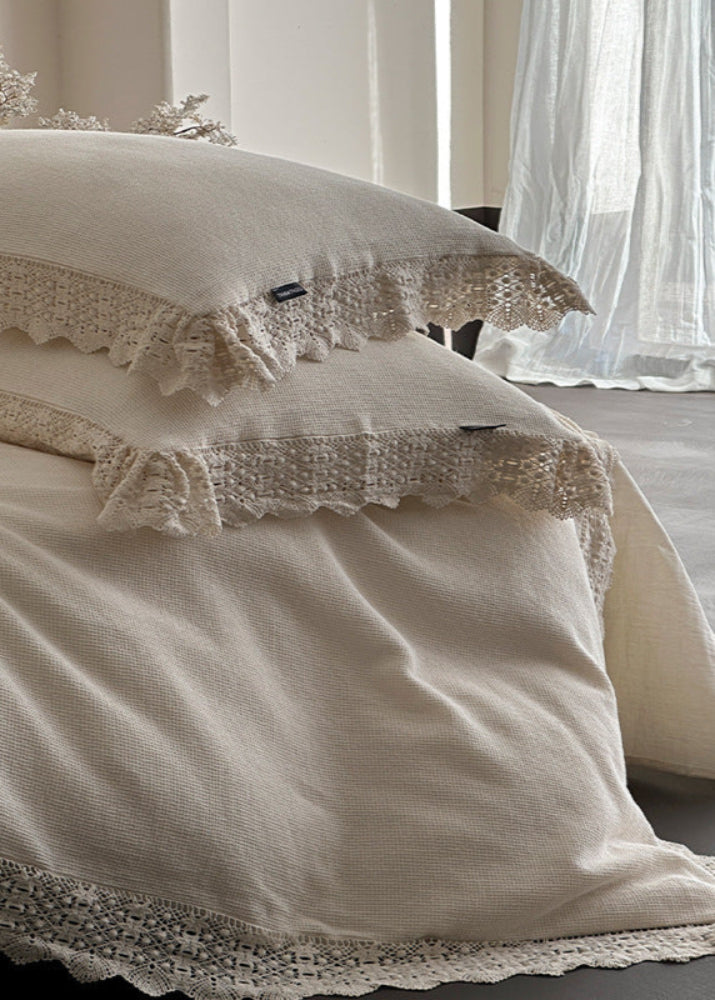 Nora Lace Double Gauze Ruffle Bedding Set - Beige