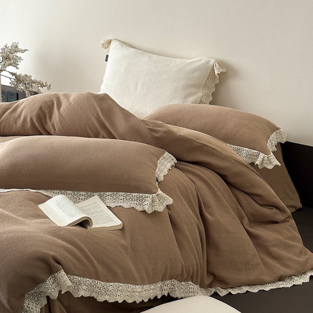 Nora Lace Double Gauze Ruffle Bedding Set - Beige