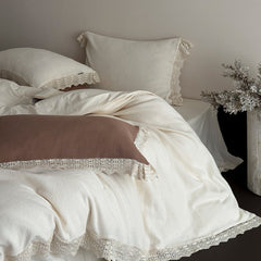 Nora Lace Double Gauze Ruffle Bedding Set - Beige