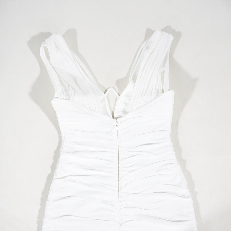 White Ruched Long Dress