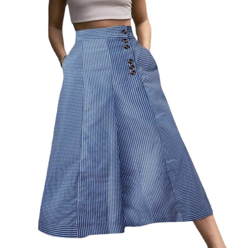 Retro High Waist Striped Printed Wide Leg Pants