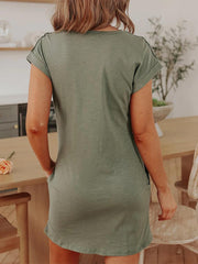 Solid Color Pocket Crew Neck Skirt