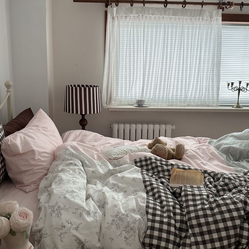 Emi Patchwork Gingham Bedding Set - Soft Mocha Pink