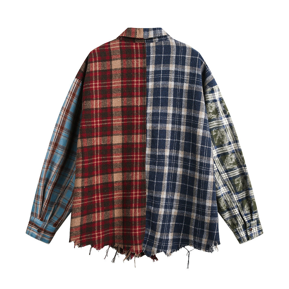 Contrast Plaid Patchwork Shirt