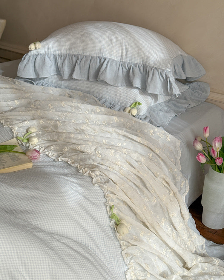 Bella Floral Lace Ruffled Princess Bedding Set - Pink