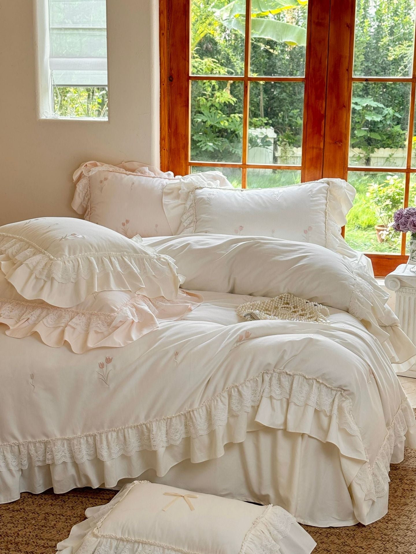 Chiffon Lace Princess Bedding Set - French White