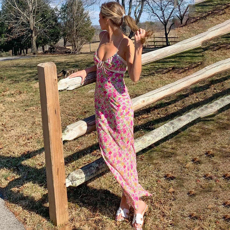 Floral Suspender Lace Long Dress
