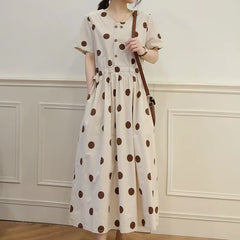 Slimming A-Line Simple Polka Dot Dress