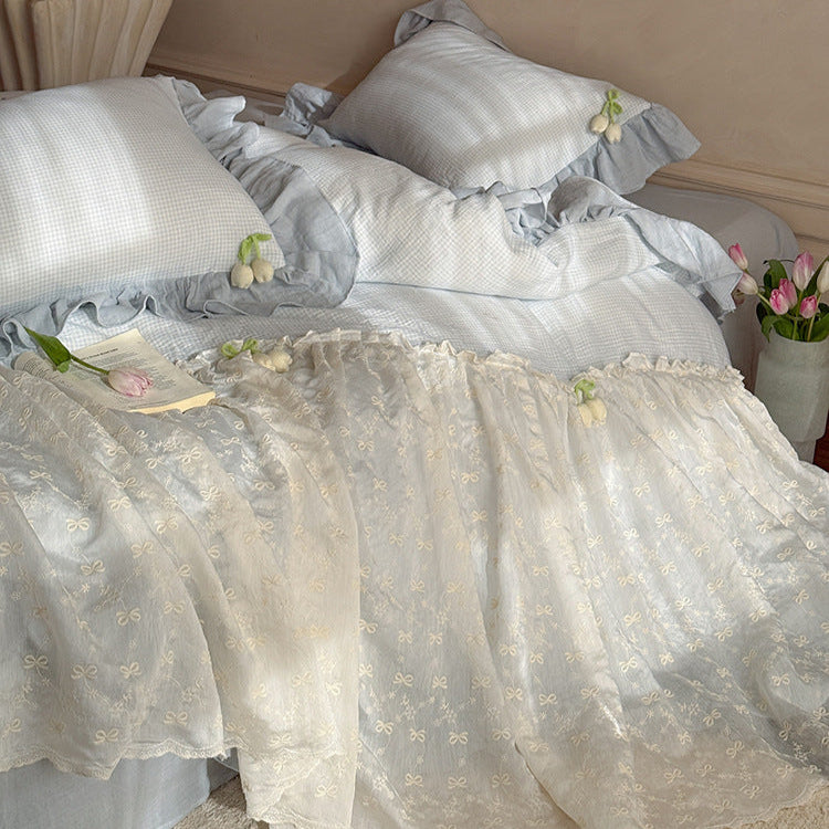 Bella Floral Lace Ruffled Princess Bedding Set - Pink