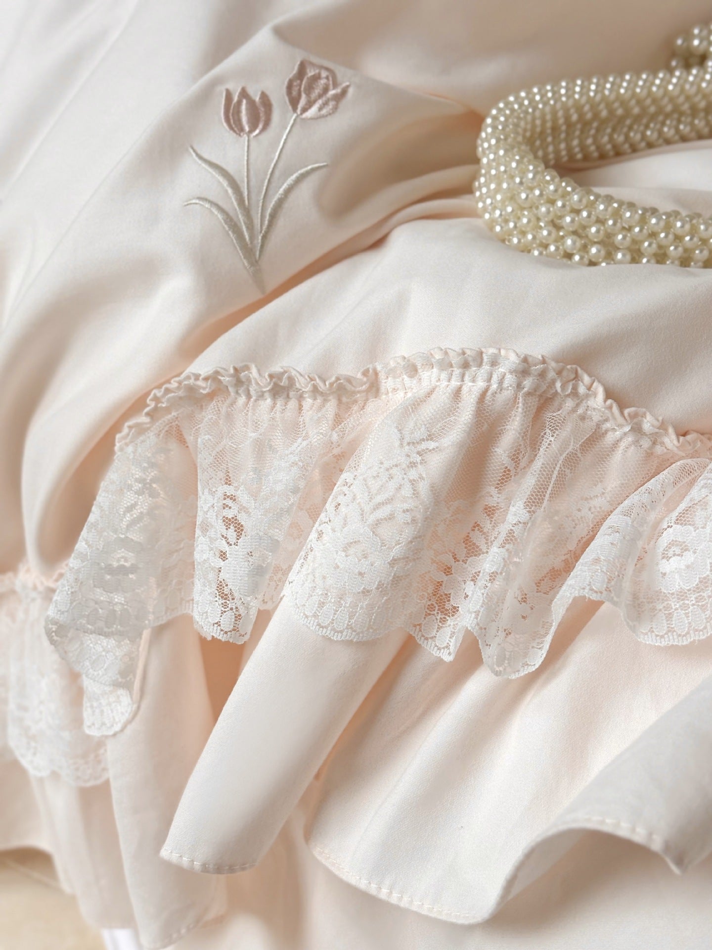 Chiffon Lace Princess Bedding Set - French White
