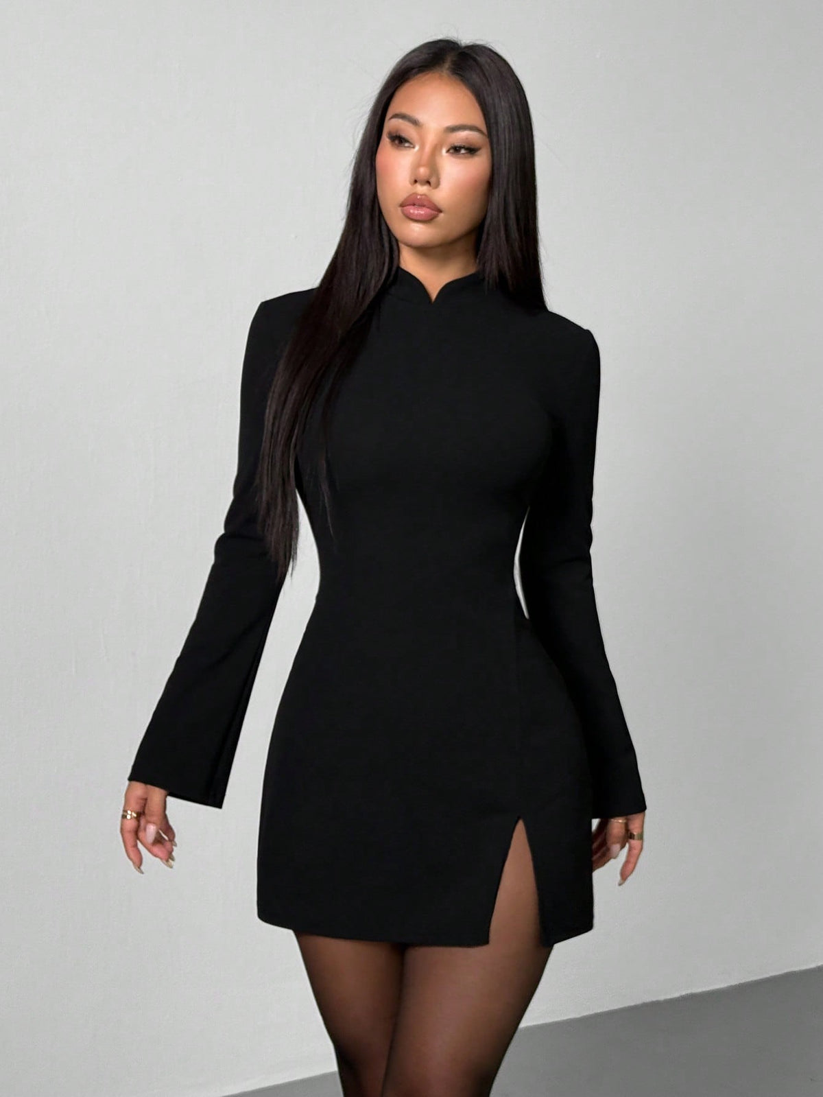 High Neck Long Sleeve Backless Mini Bodycon Dress HI1299
