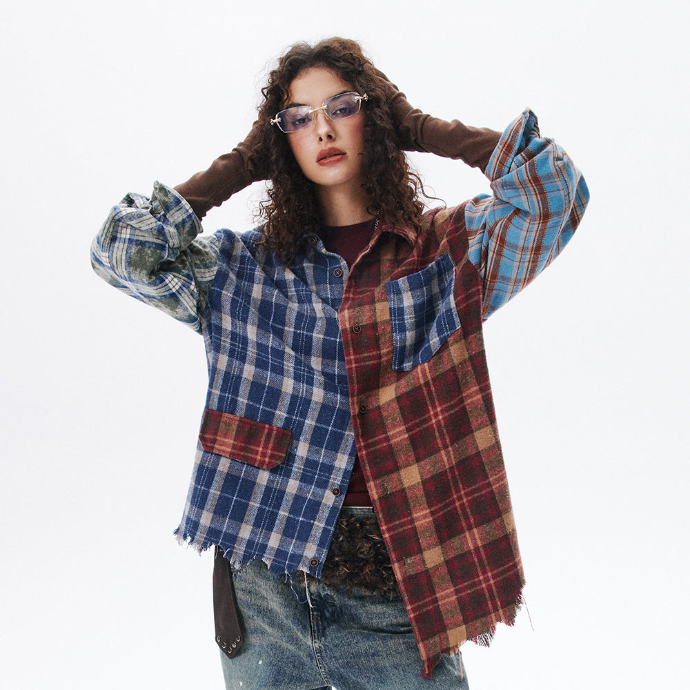 Contrast Plaid Patchwork Shirt