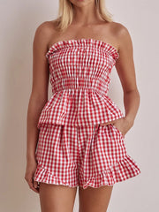 Plaid Halterneck And Backless Two-Piece Suit