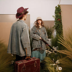 Embroidered Denim Jacket With A Stand-Up Collar