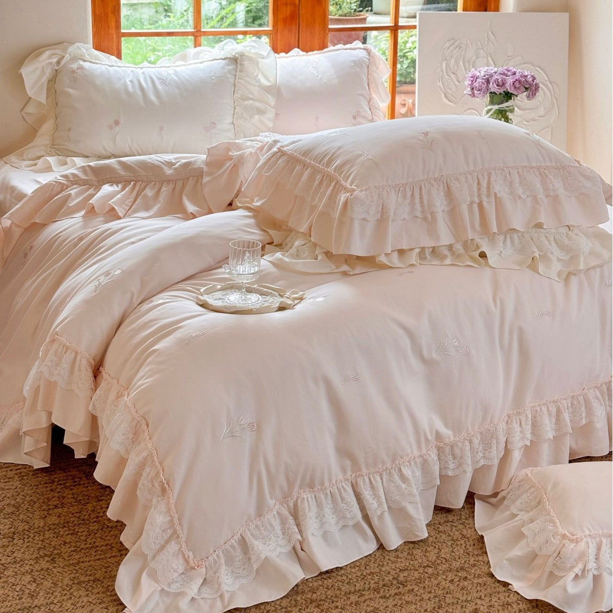 Chiffon Lace Princess Bedding Set - French White