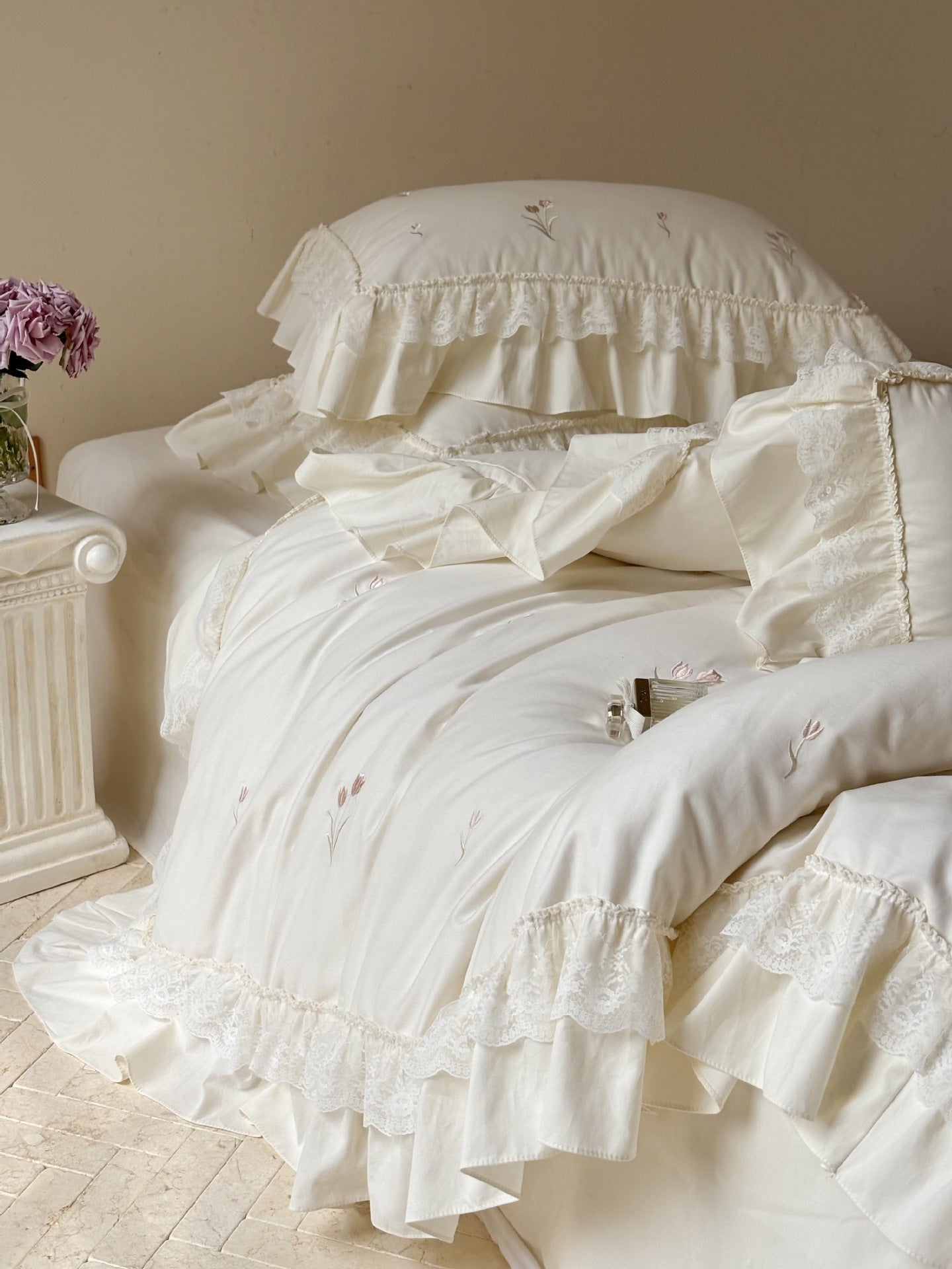 Chiffon Lace Princess Bedding Set - French White