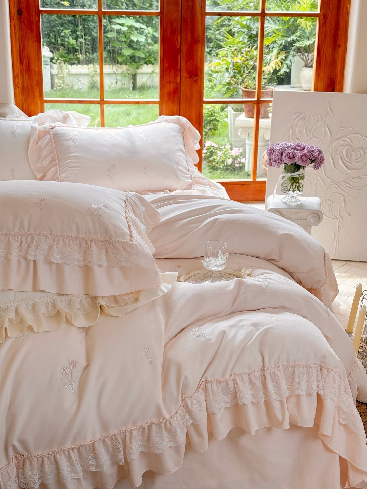 Chiffon Lace Princess Bedding Set - French White