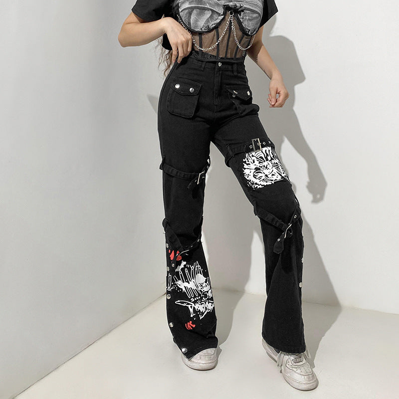 Metal Buckle Hot High Waist Jeans