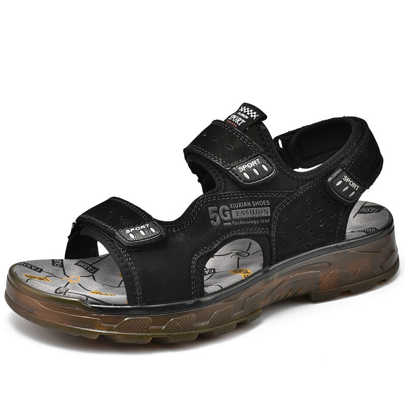 Men's Breathable Summer Cowhide Beef Tendon Platform Sandals