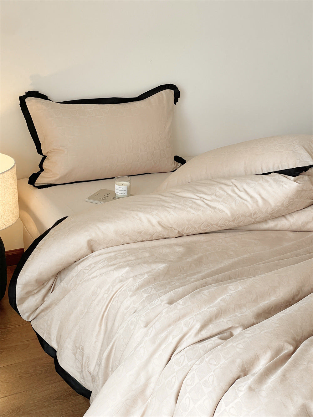 Silky Luxury Heart Textured Bedding Set - Beige