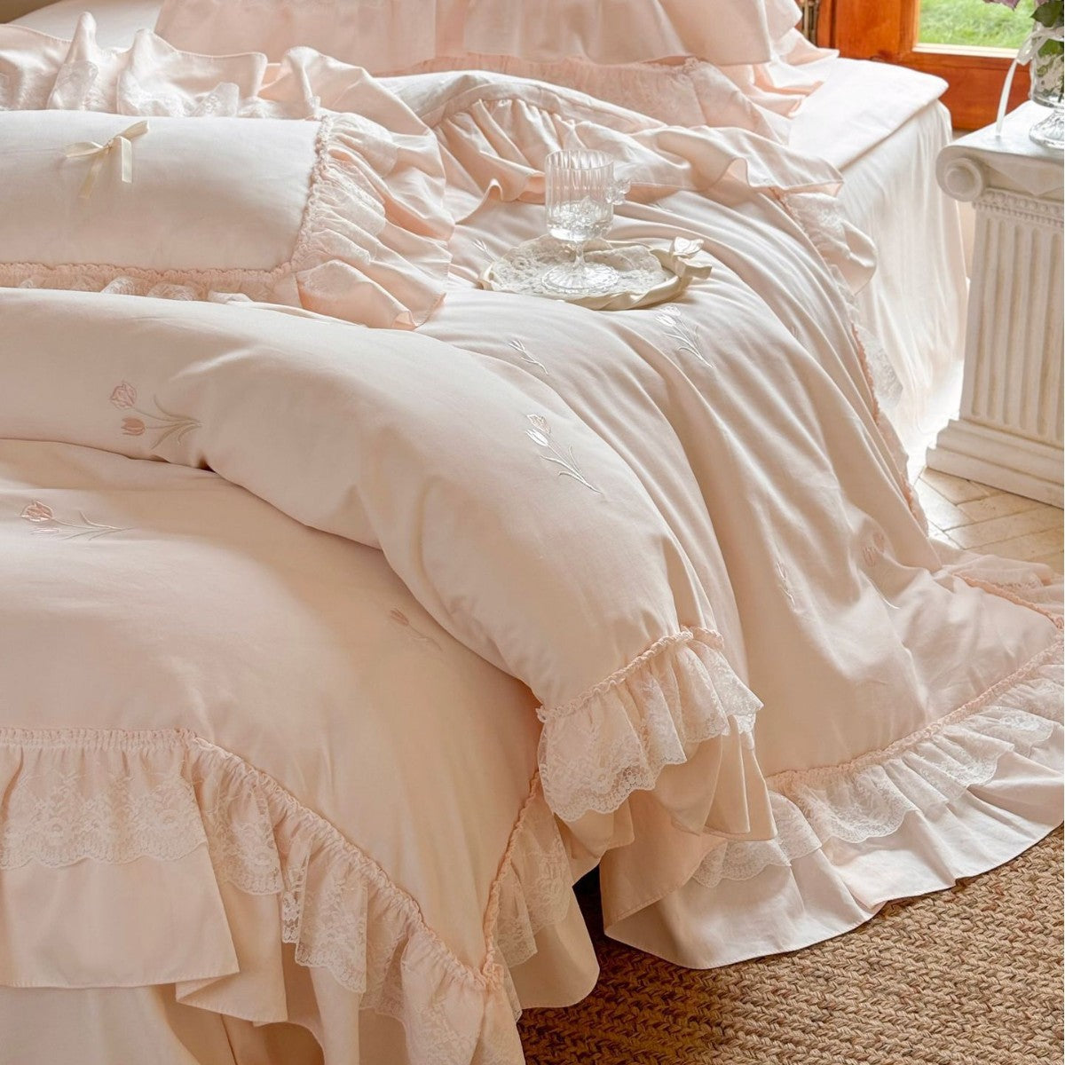 Chiffon Lace Princess Bedding Set - French White