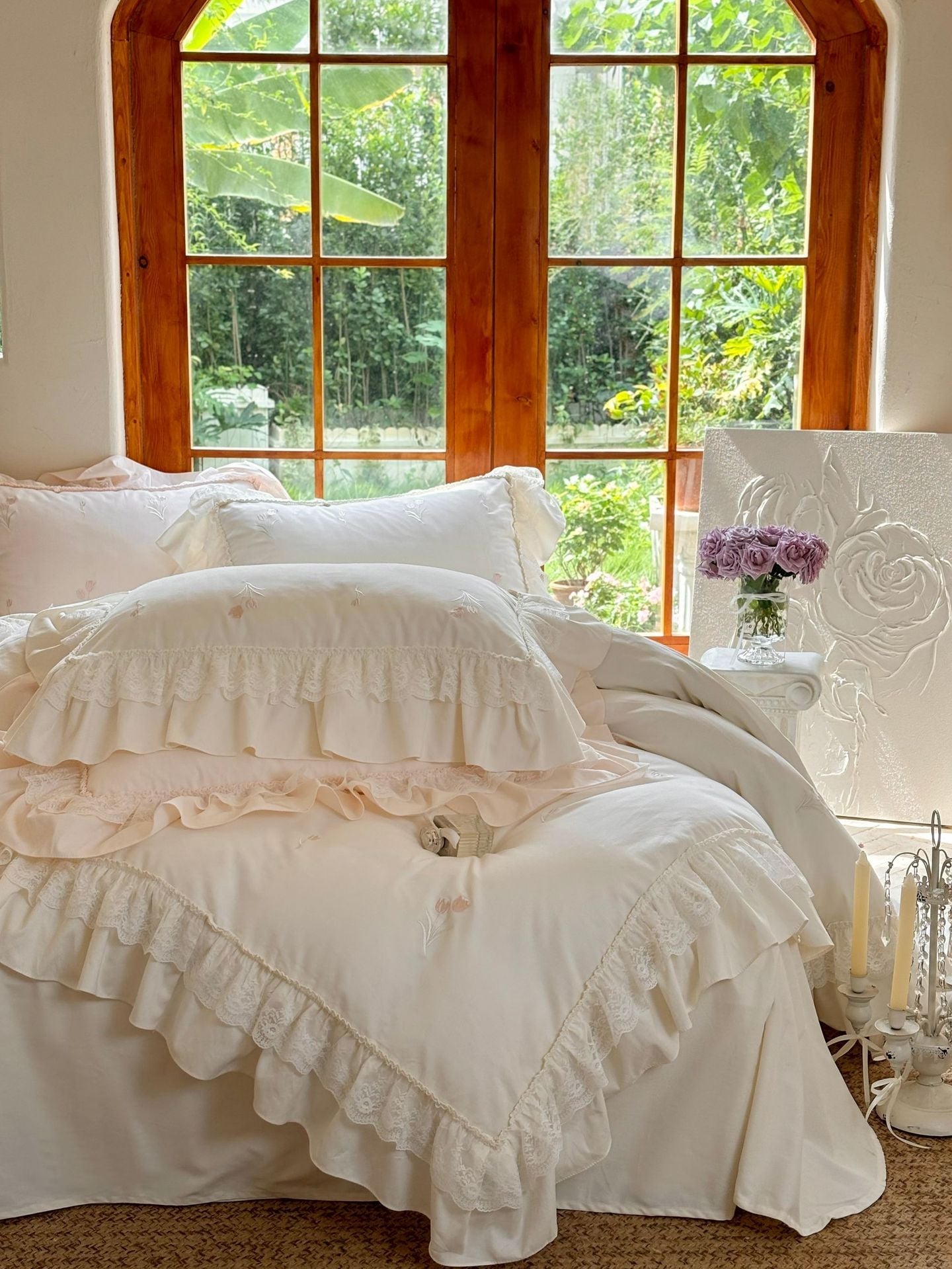 Chiffon Lace Princess Bedding Set - French White