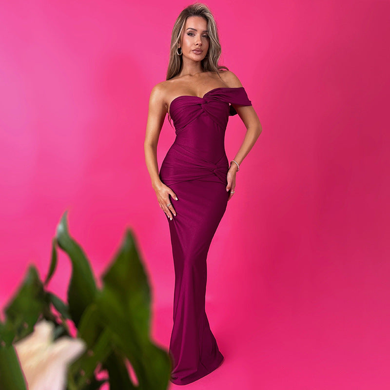 Dress Tube Top Solid Color Patchwork Slim SFit Long Dress