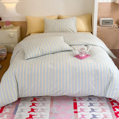 Chloe Pastel Candy Cotton Bedding Set - Blue Stripes