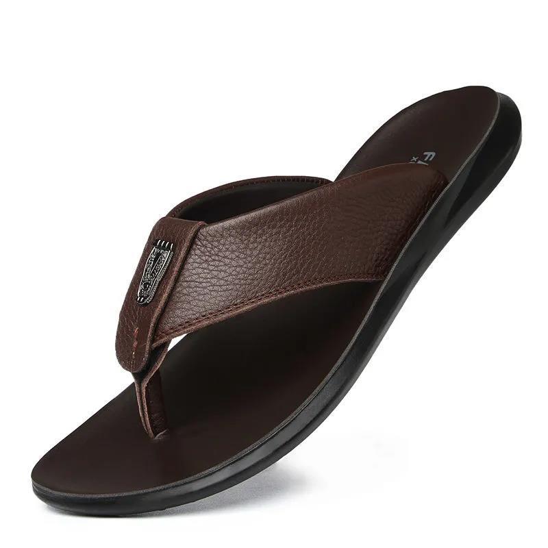 Men's Layer Cowhide Flip-flops Summer Deodorant Outdoor Flip Flops