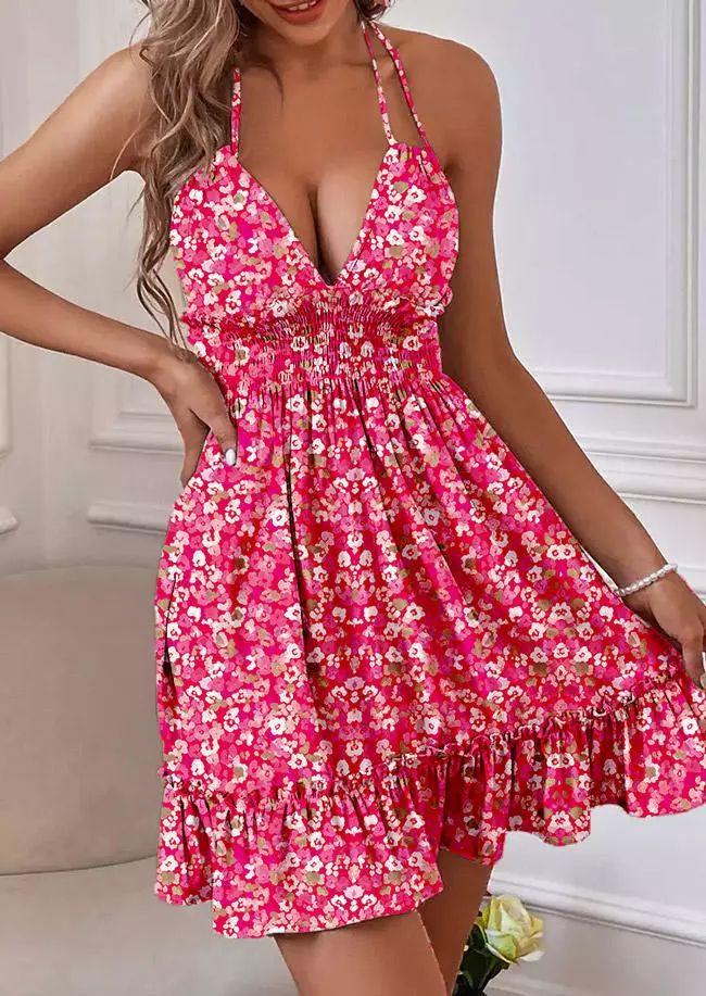 Sexy Printed Deep V Waist Dress