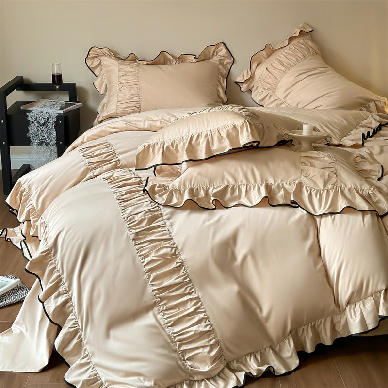French Pleated Ruffle Bedding Set - Pink