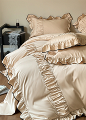 French Pleated Ruffle Bedding Set - Champagne