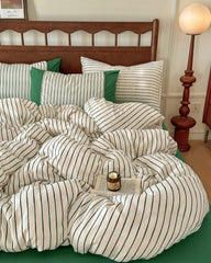 Camille French Stripe Bedding Set - Green
