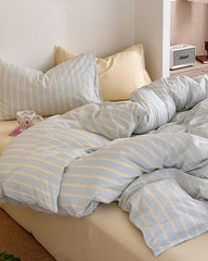 Chloe Pastel Candy Cotton Bedding Set - Blue Stripes