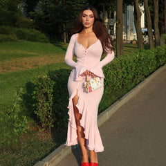 Ruffled Bell Sleeve Midi Dress