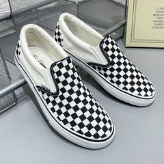 Men's Breathable Chessboard Lazy Korean Style Versatile Canvas Shoes