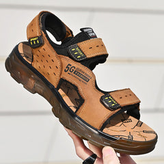 Men's Breathable Summer Cowhide Beef Tendon Platform Sandals