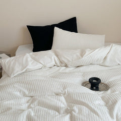 Logan Modern Pleated Striped Bedding Set - White