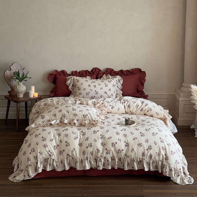 Juliette Rose Ruffled Burgundy Red Bedding Set